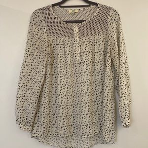 Kori America mixed print boho Henley blouse S EUC